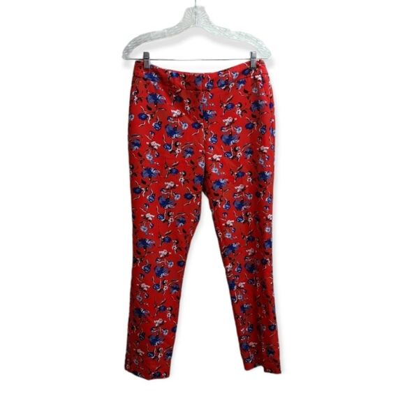 Cynthia Rowley Red and Blue Floral Ankle Pants Size 6 - Picture 3 of 11